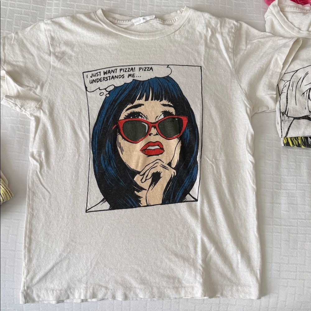 Re/Done White Graphic Tee with Red and Blue Accents